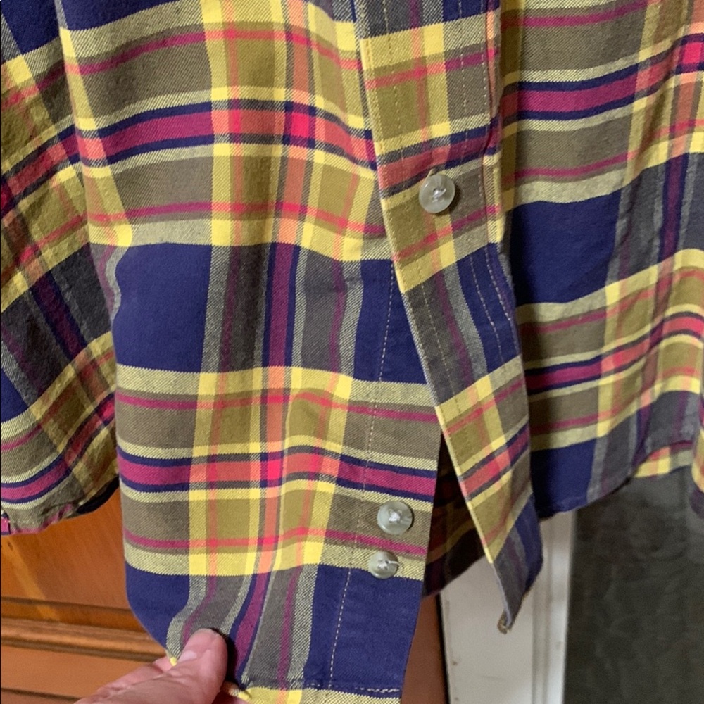 Wrangler Men's Plaid Button-up Shirt - Yellow and Blue - Picture 3 of 5